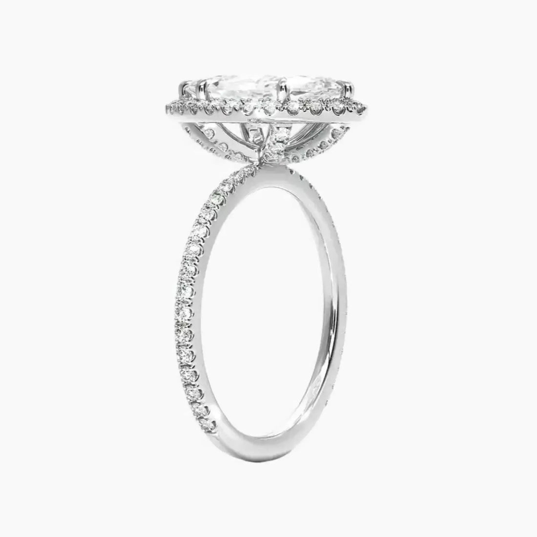 Cassiopeia Pave Marquise Hidden Halo 2 Carat Lab Grown Diamond Engagement Ring in 14K White Gold