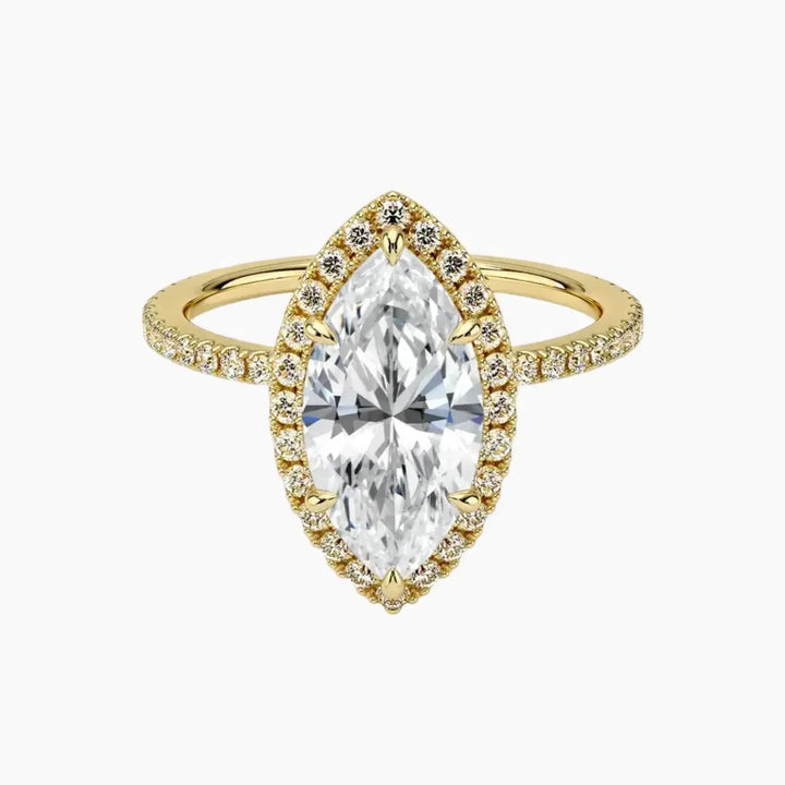 Cassiopeia Pave Marquise Hidden Halo 3 Carat Lab Grown Diamond Engagement Ring in 18K Yellow Gold