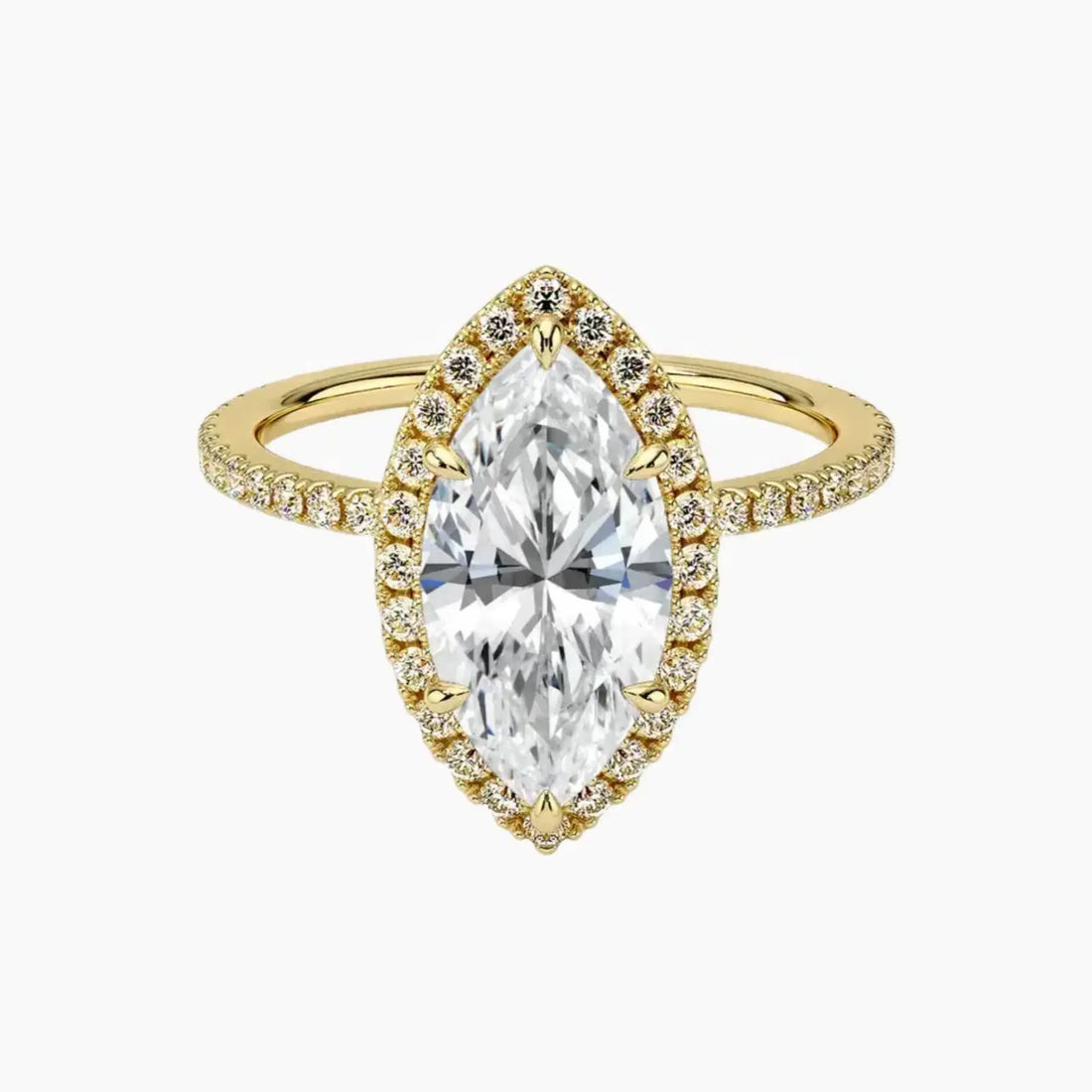 Cassiopeia Pave Marquise Hidden Halo 2.5 Carat Lab Grown Diamond Engagement Ring in 18K White Gold