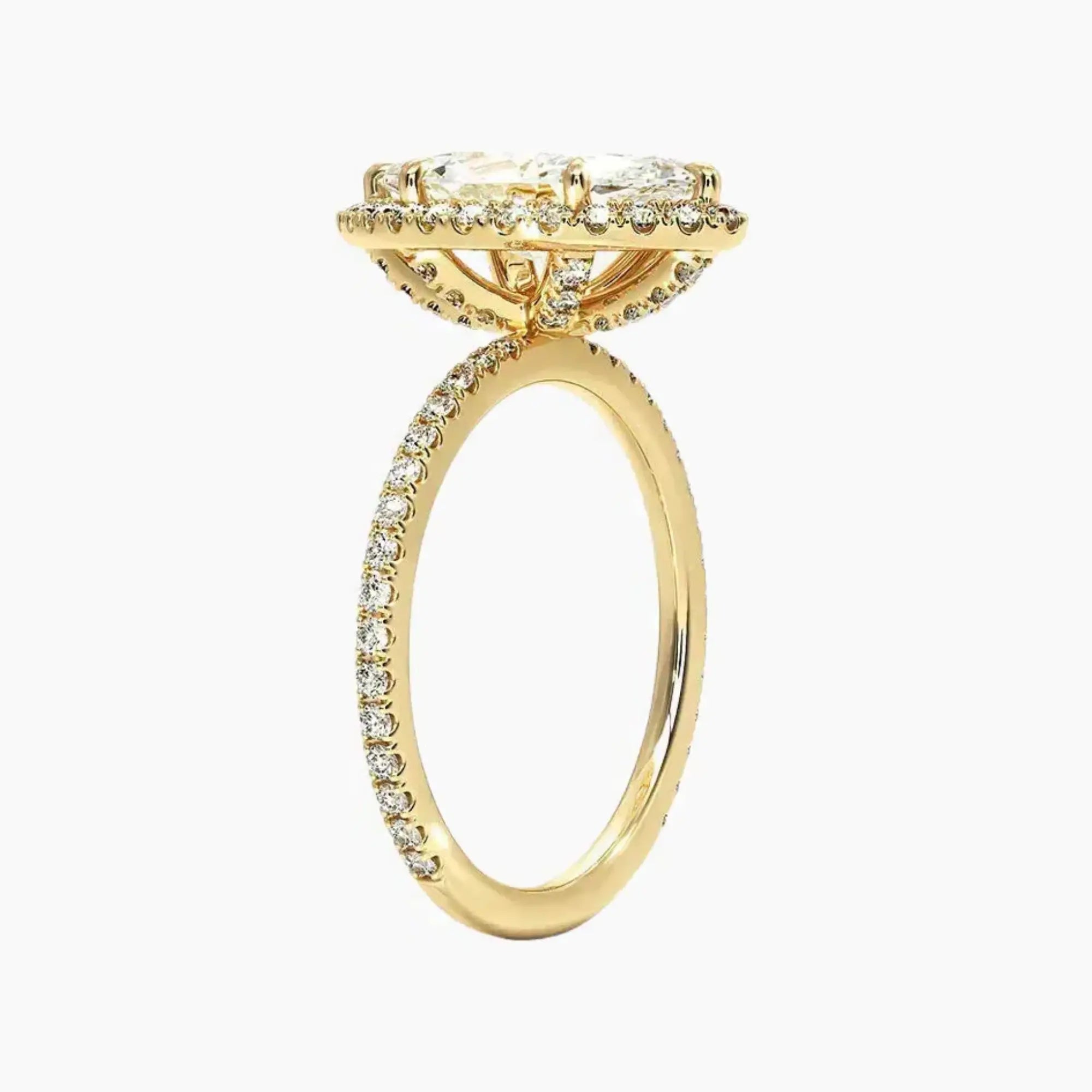 Cassiopeia Pave Marquise Hidden Halo 3 Carat Lab Grown Diamond Engagement Ring in 14K Yellow Gold