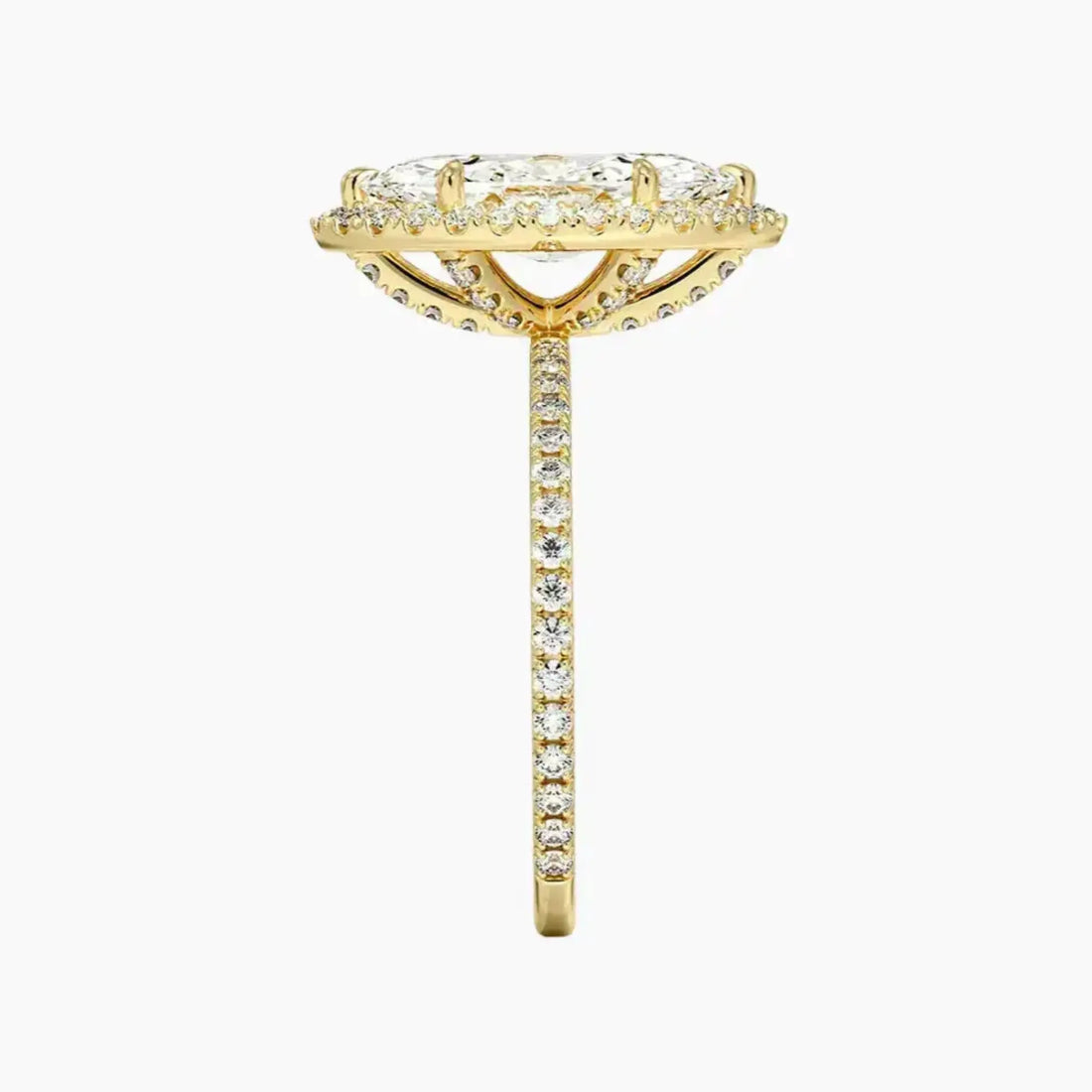Cassiopeia Pave Marquise Hidden Halo 2.5 Carat Lab Grown Diamond Engagement Ring in 18K Yellow Gold