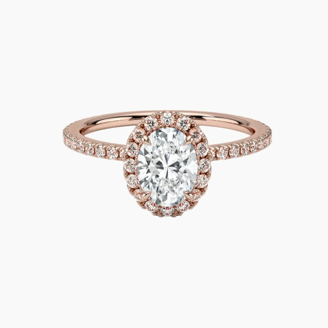 Cassiopeia Pave Oval Hidden Halo 2 Carat Lab Grown Diamond Engagement Ring in 18K Rose Gold