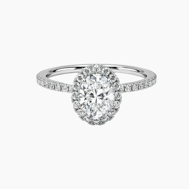 Cassiopeia Pave Oval Hidden Halo 1 Carat Lab Grown Diamond Engagement Ring in 14K White Gold