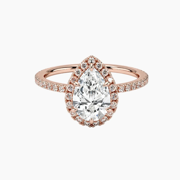 Cassiopeia Pave Pear Hidden Halo 3 Carat Lab Grown Diamond Engagement Ring in 18K Rose Gold