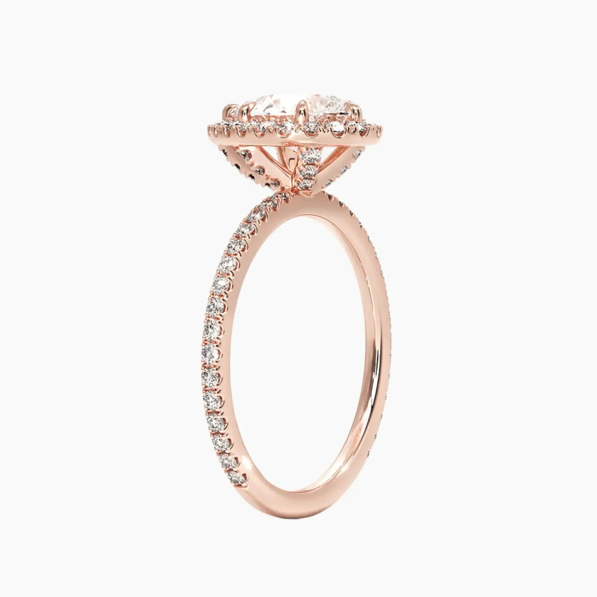 Cassiopeia Pave Pear Hidden Halo Diamond Ring Setting in 18K Rose Gold