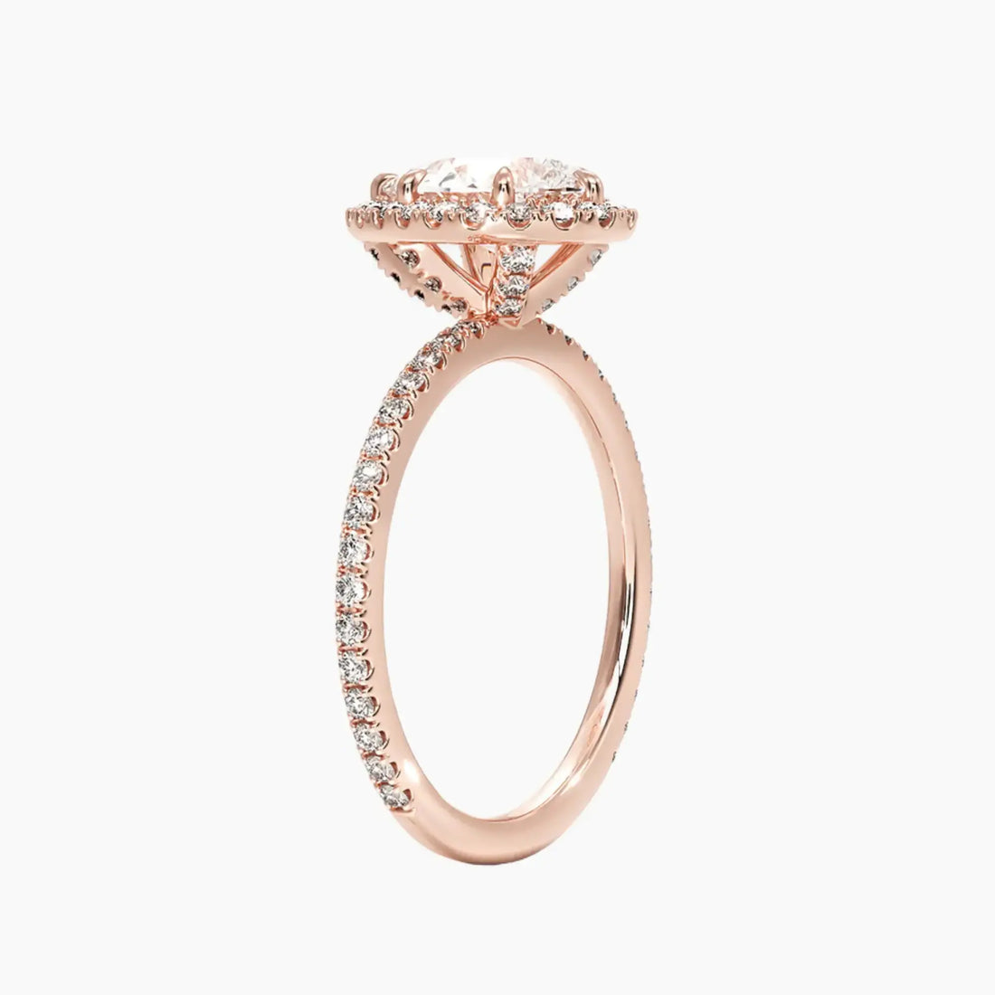Cassiopeia Pave Pear Hidden Halo Diamond Ring Setting in 18K White Gold