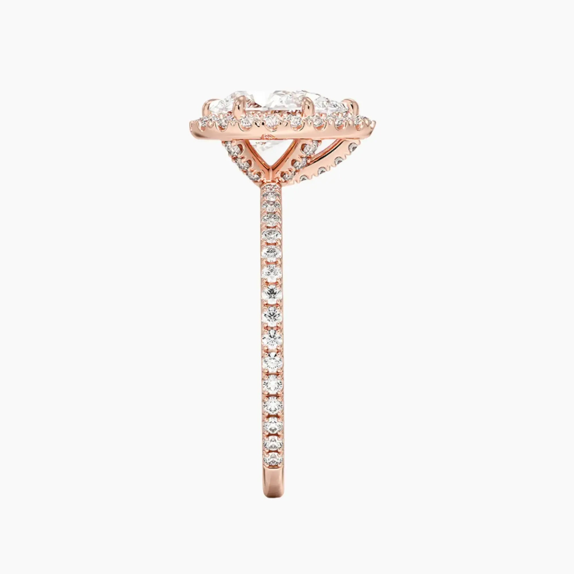 Cassiopeia Pave Pear Hidden Halo Diamond Ring Setting in 14K Rose Gold