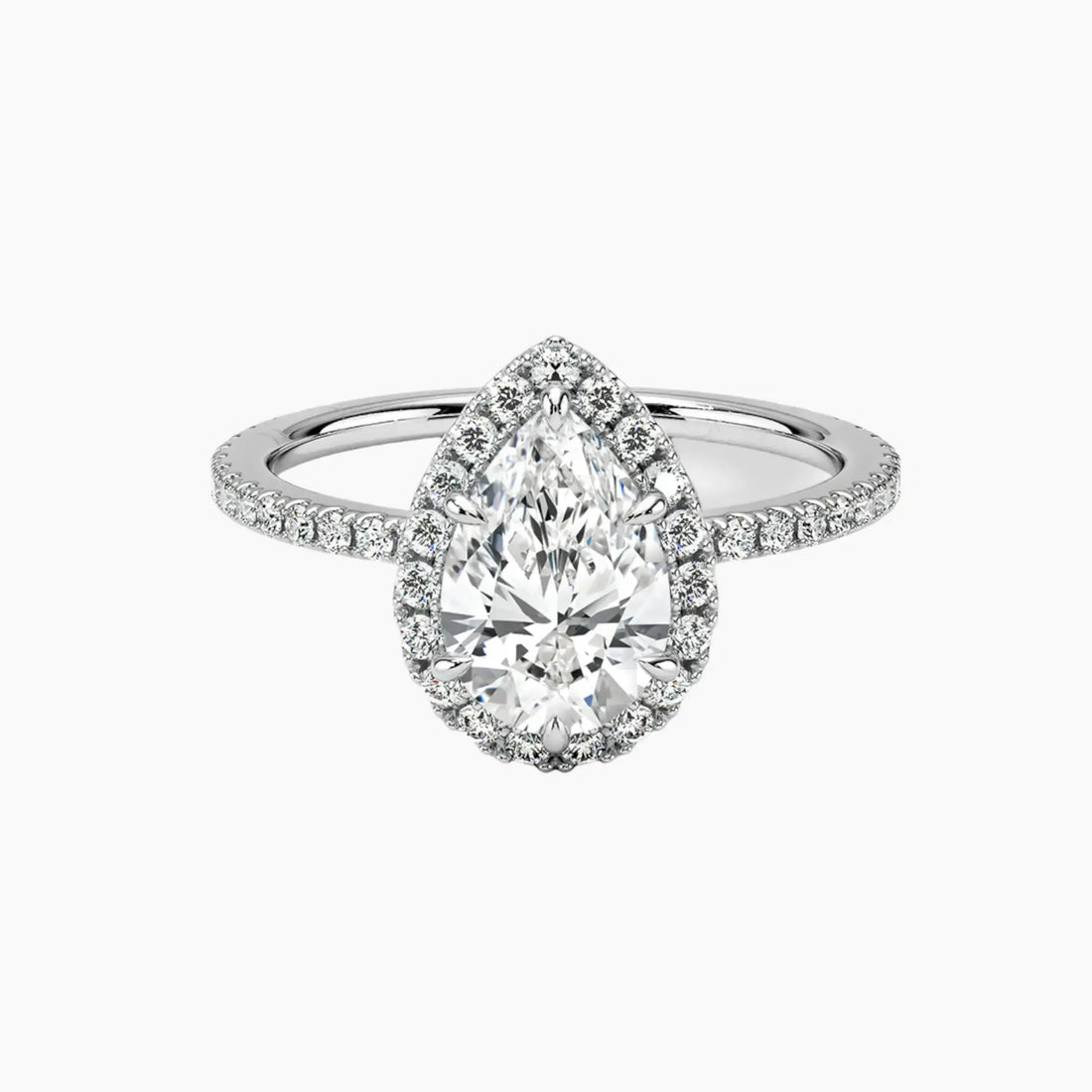 Cassiopeia Pave Pear Hidden Halo 3 Carat Lab Grown Diamond Engagement Ring in 18K Yellow Gold