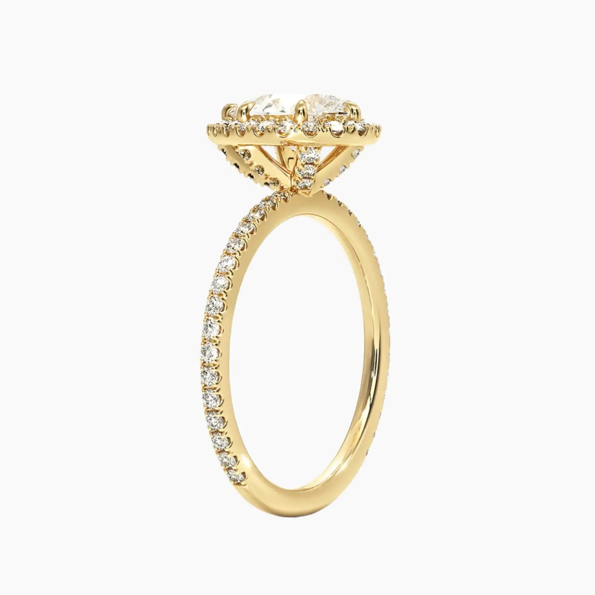 Cassiopeia Pave Pear Hidden Halo Diamond Ring Setting in 18K Yellow Gold
