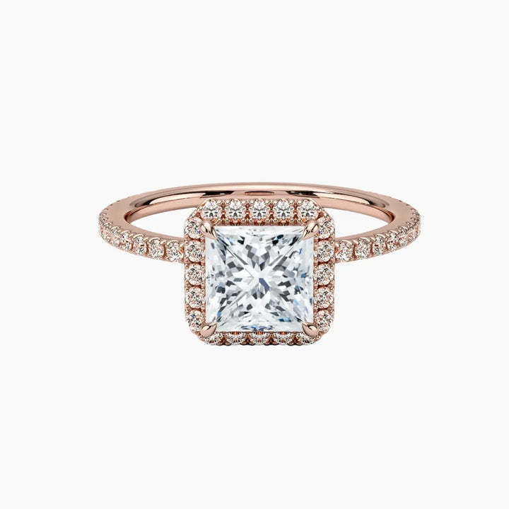 Cassiopeia Pave Princess Hidden Halo 1 Carat Lab Grown Diamond Engagement Ring in 18K Rose Gold