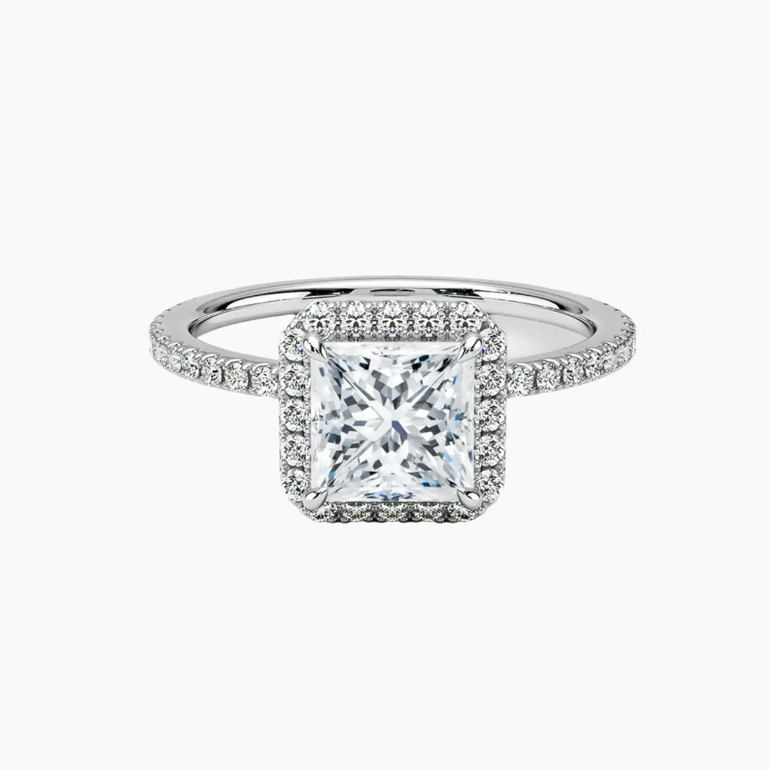 Cassiopeia Pave Princess Hidden Halo 1 Carat Lab Grown Diamond Engagement Ring in 14K White Gold