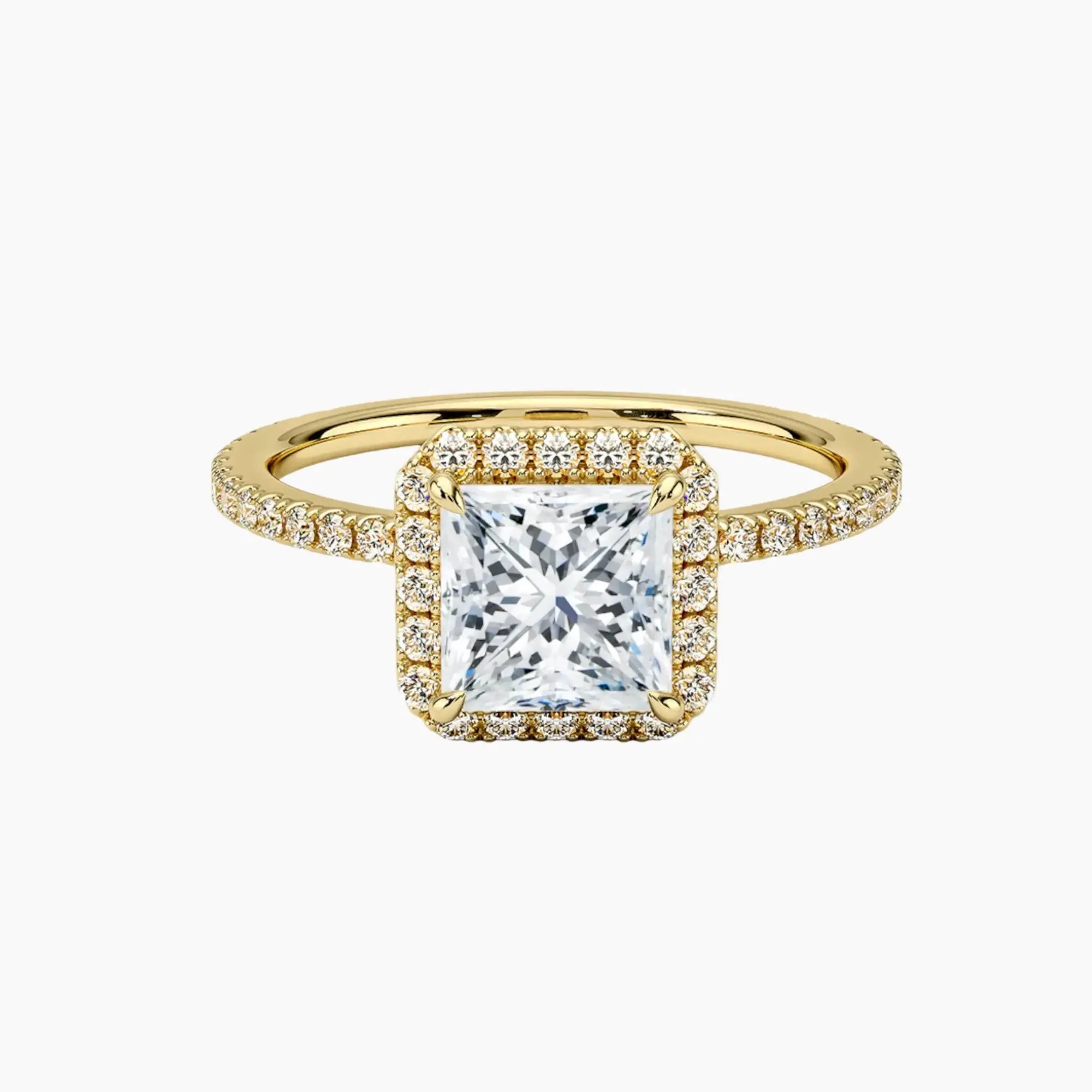 Cassiopeia Pave Princess Hidden Halo 1.5 Carat Lab Grown Diamond Engagement Ring in 18K Yellow Gold