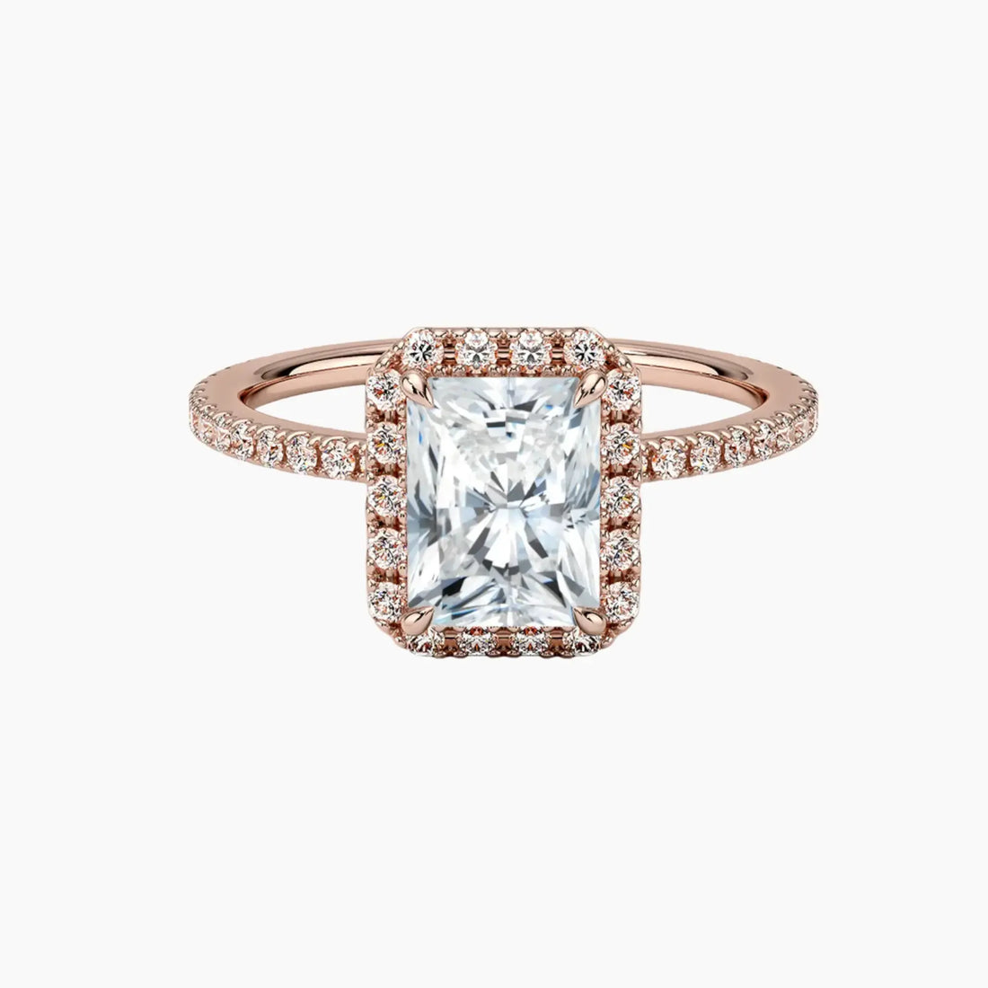 Cassiopeia Pave Radiant Hidden Halo 3 Carat Lab Grown Diamond Engagement Ring in 14K Yellow Gold