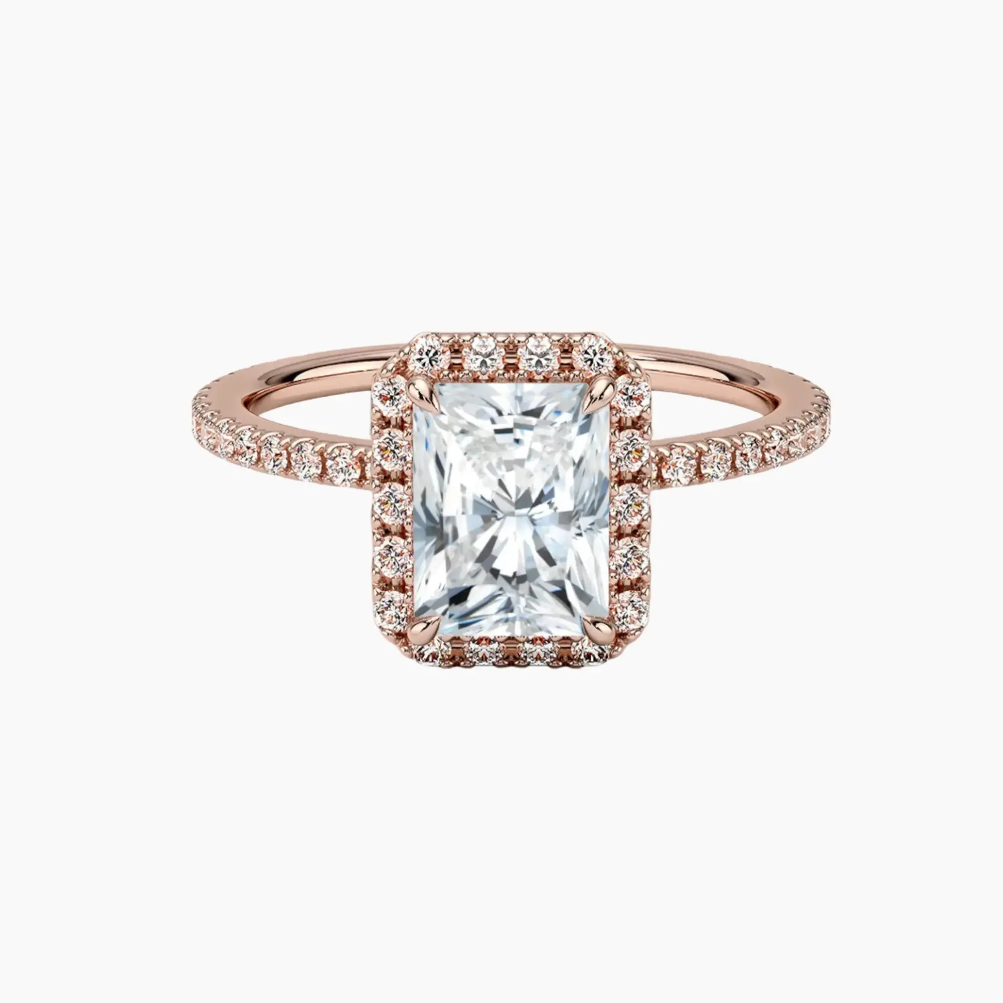 Cassiopeia Pave Radiant Hidden Halo 3 Carat Lab Grown Diamond Engagement Ring in 18K Yellow Gold
