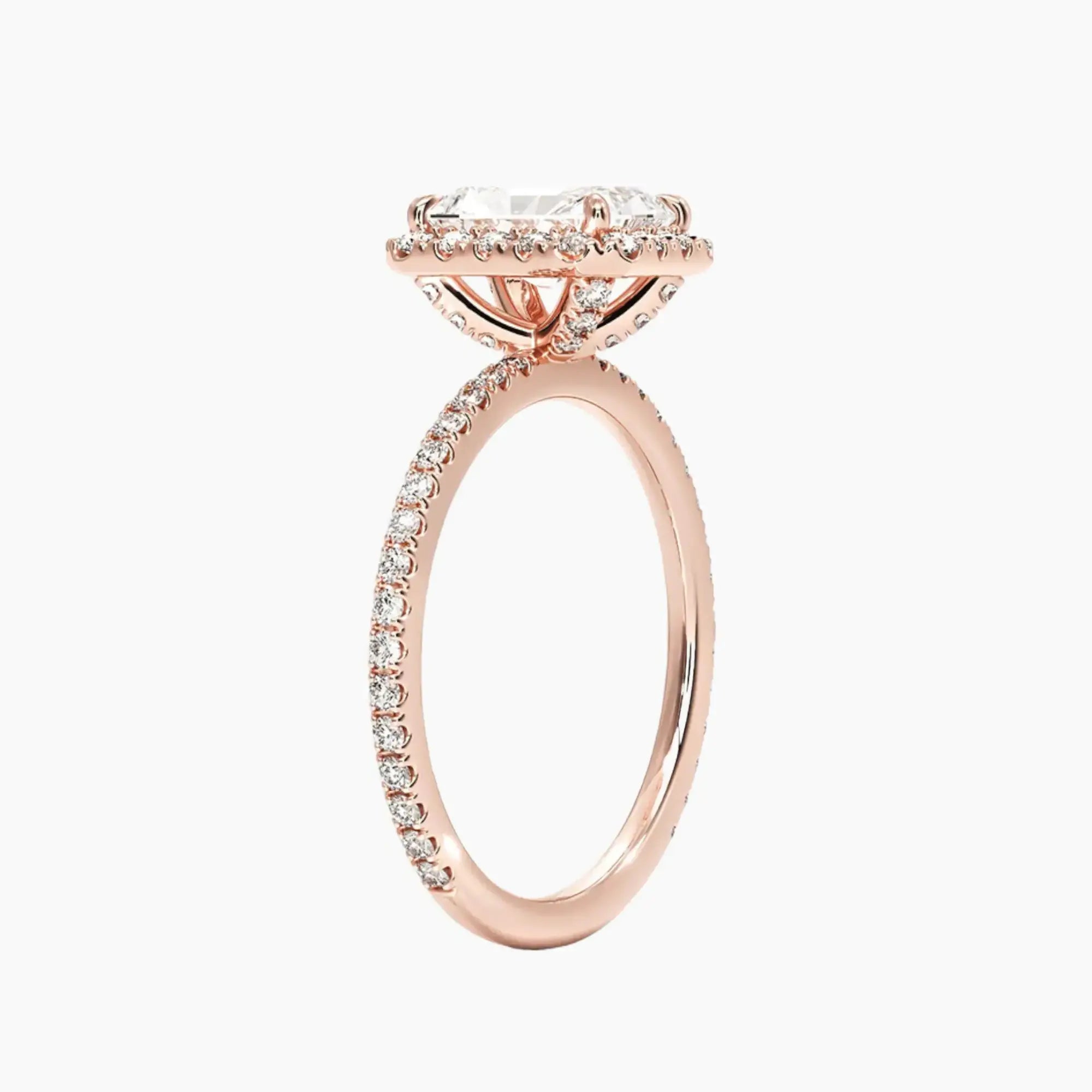 Cassiopeia Pave Radiant Hidden Halo Diamond Ring Setting in 14K White Gold