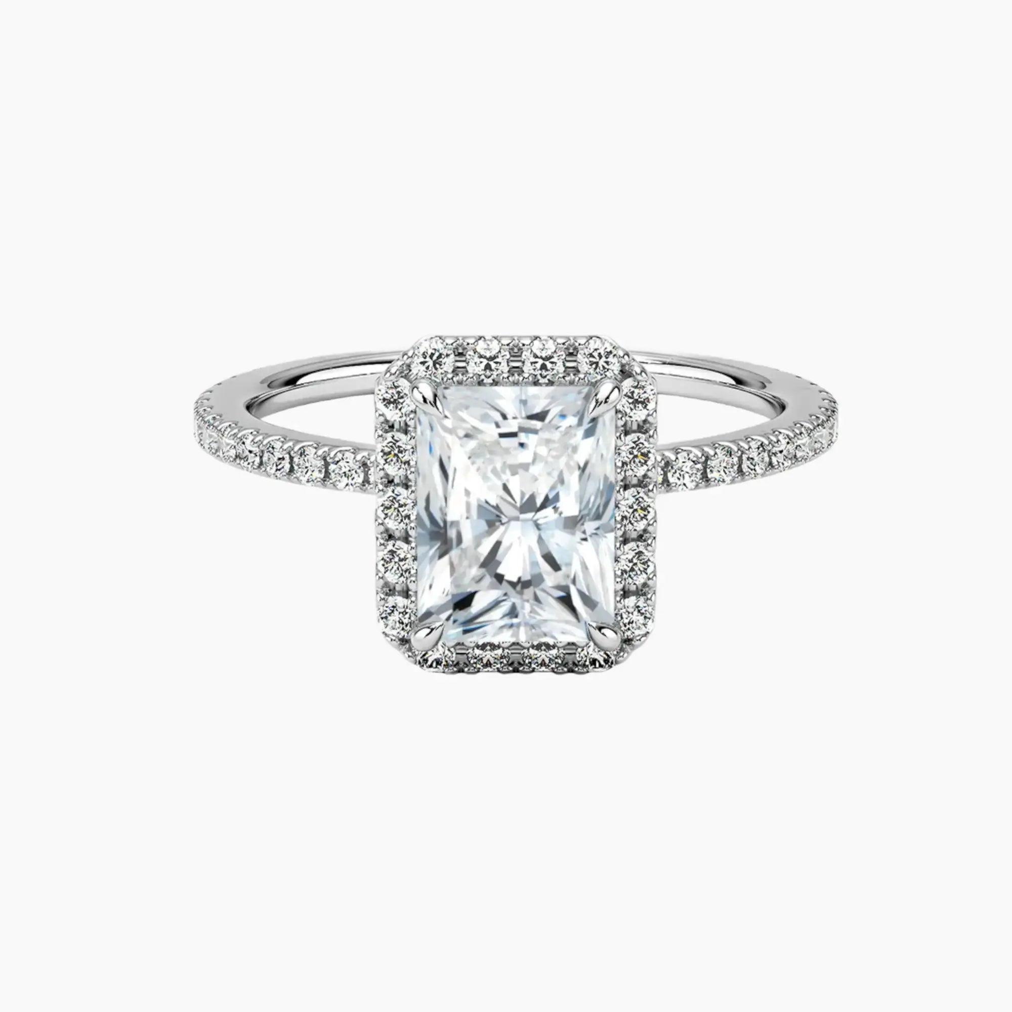 Cassiopeia Pave Radiant Hidden Halo 2.5 Carat Lab Grown Diamond Engagement Ring in 18K Rose Gold
