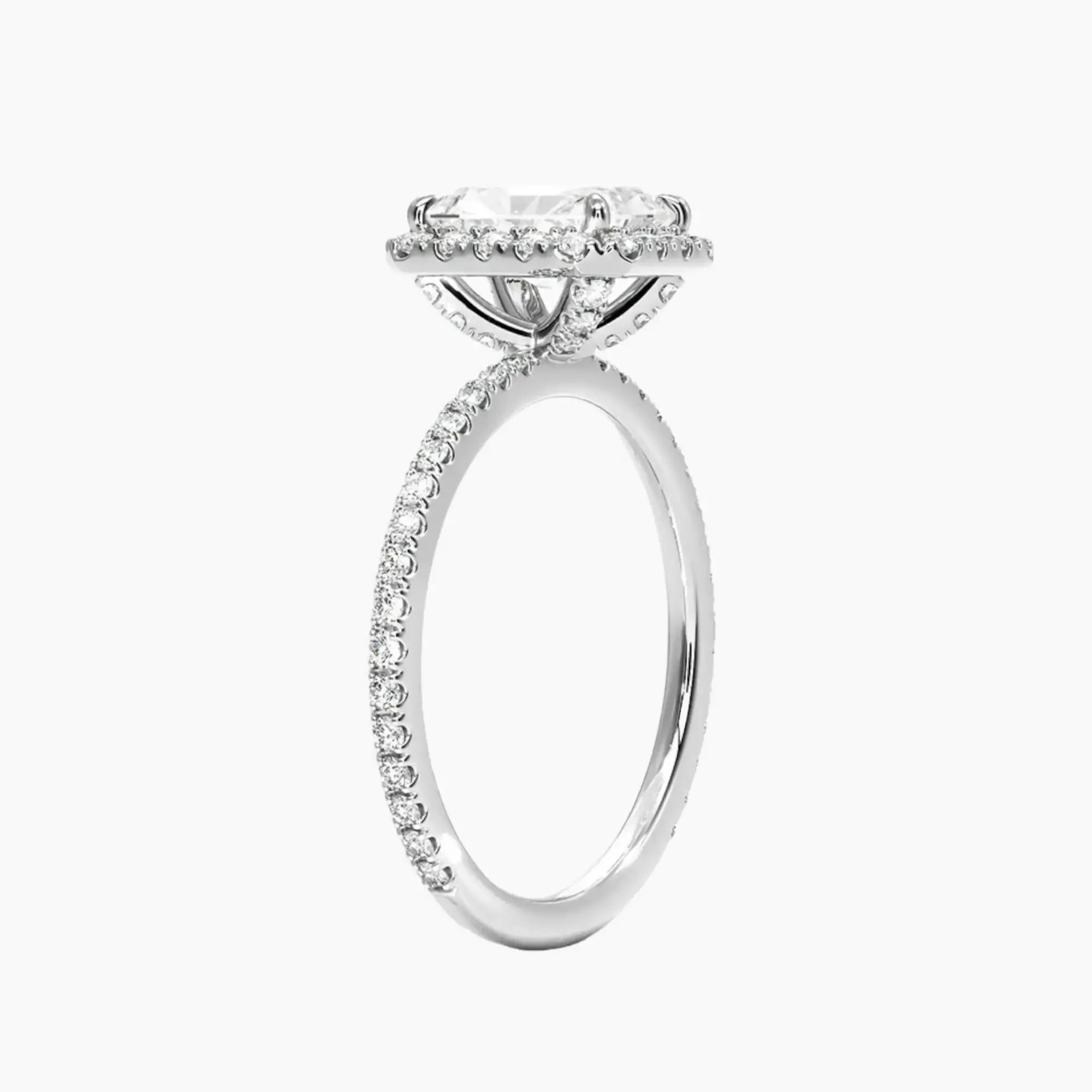 Cassiopeia Pave Radiant Hidden Halo 2 Carat Lab Grown Diamond Engagement Ring in 18K White Gold