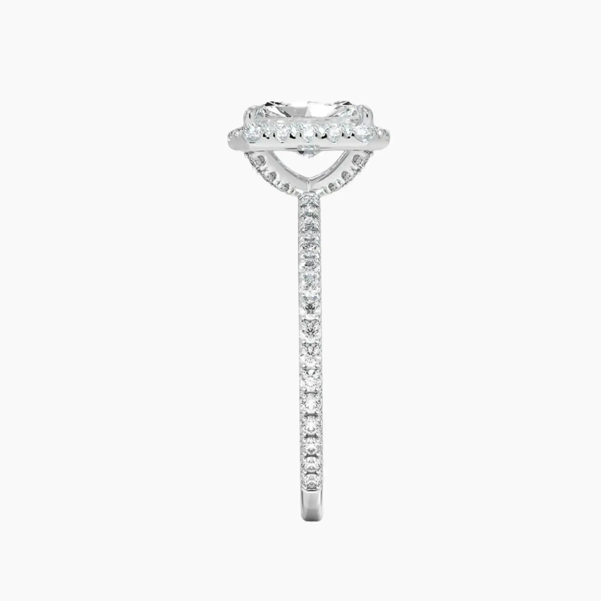 Cassiopeia Pave Radiant Hidden Halo 2.5 Carat Lab Grown Diamond Engagement Ring in 18K Rose Gold