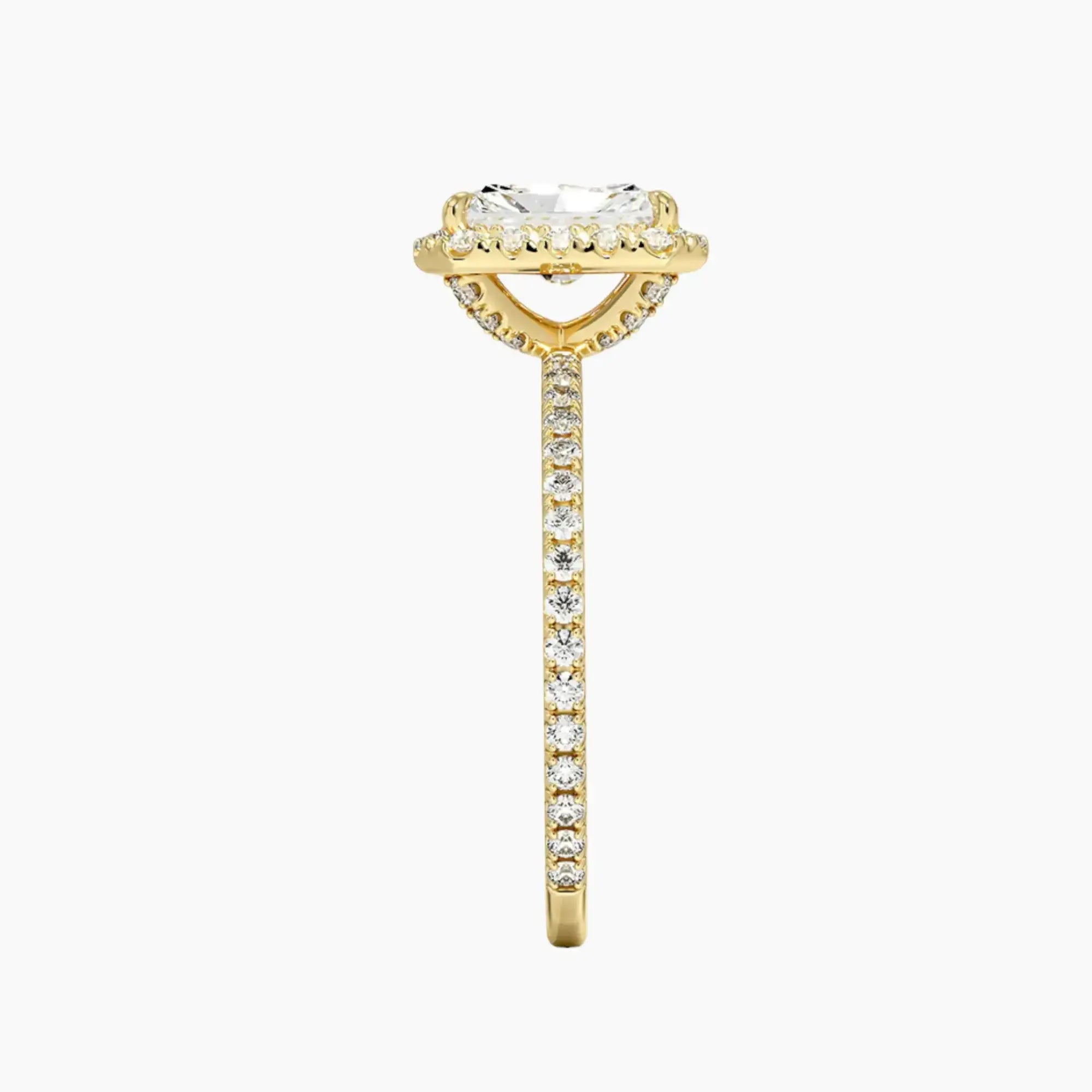 Cassiopeia Pave Radiant Hidden Halo 2.5 Carat Lab Grown Diamond Engagement Ring in 18K Rose Gold