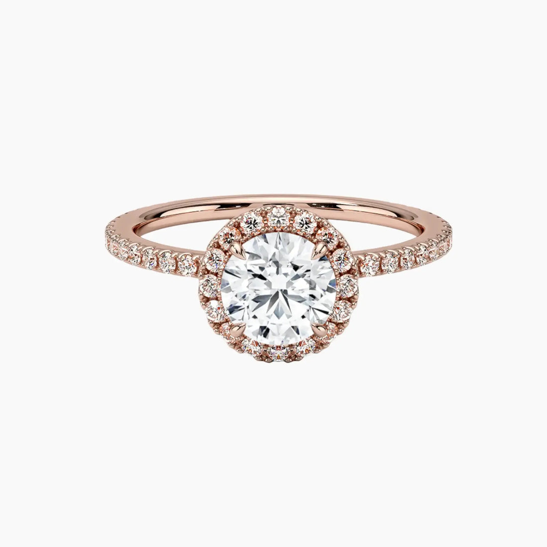 Cassiopeia Pave Round Hidden Halo 1.5 Carat Lab Grown Diamond Engagement Ring in 14K Rose Gold