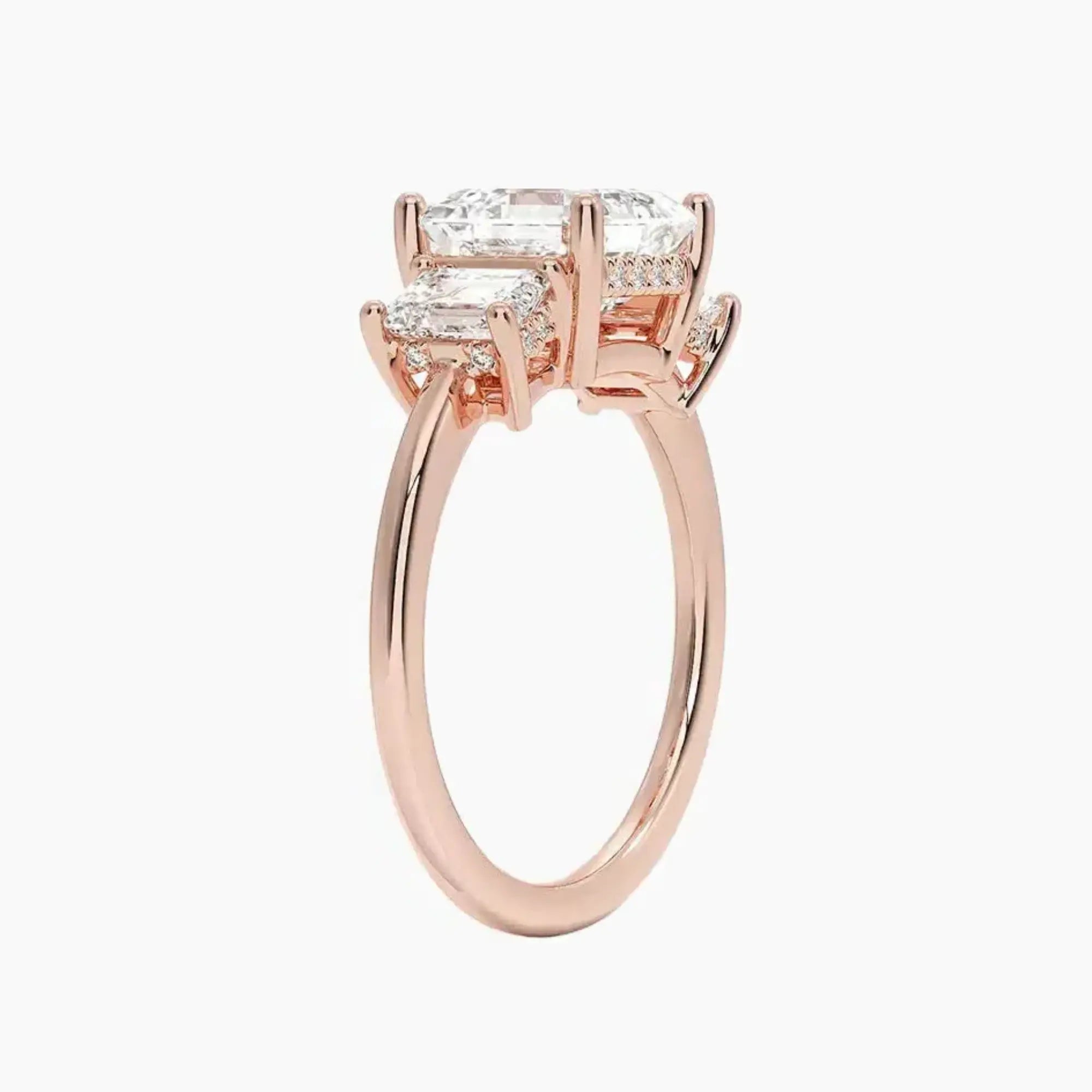 Aurelia Asscher Hidden Halo 2.5 Carat Lab Grown Diamond Engagement Ring in 18K Rose Gold