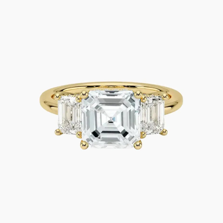 Aurelia Asscher Hidden Halo 3 Carat Lab Grown Diamond Engagement Ring in 18K Yellow Gold