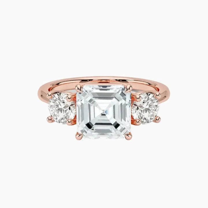 Seraphina Asscher Three Stone 2.5 Carat Lab Grown Diamond Engagement Ring in 18K Rose Gold