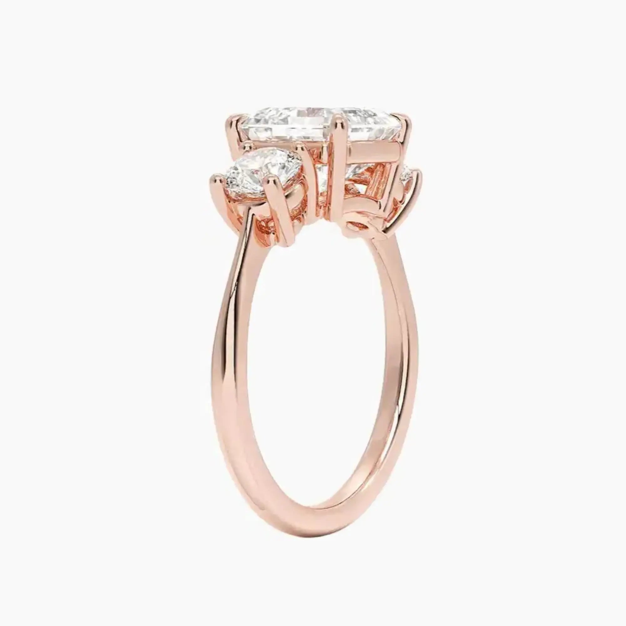 Seraphina Asscher Three Stone 1 Carat Lab Grown Diamond Engagement Ring in 18K Rose Gold