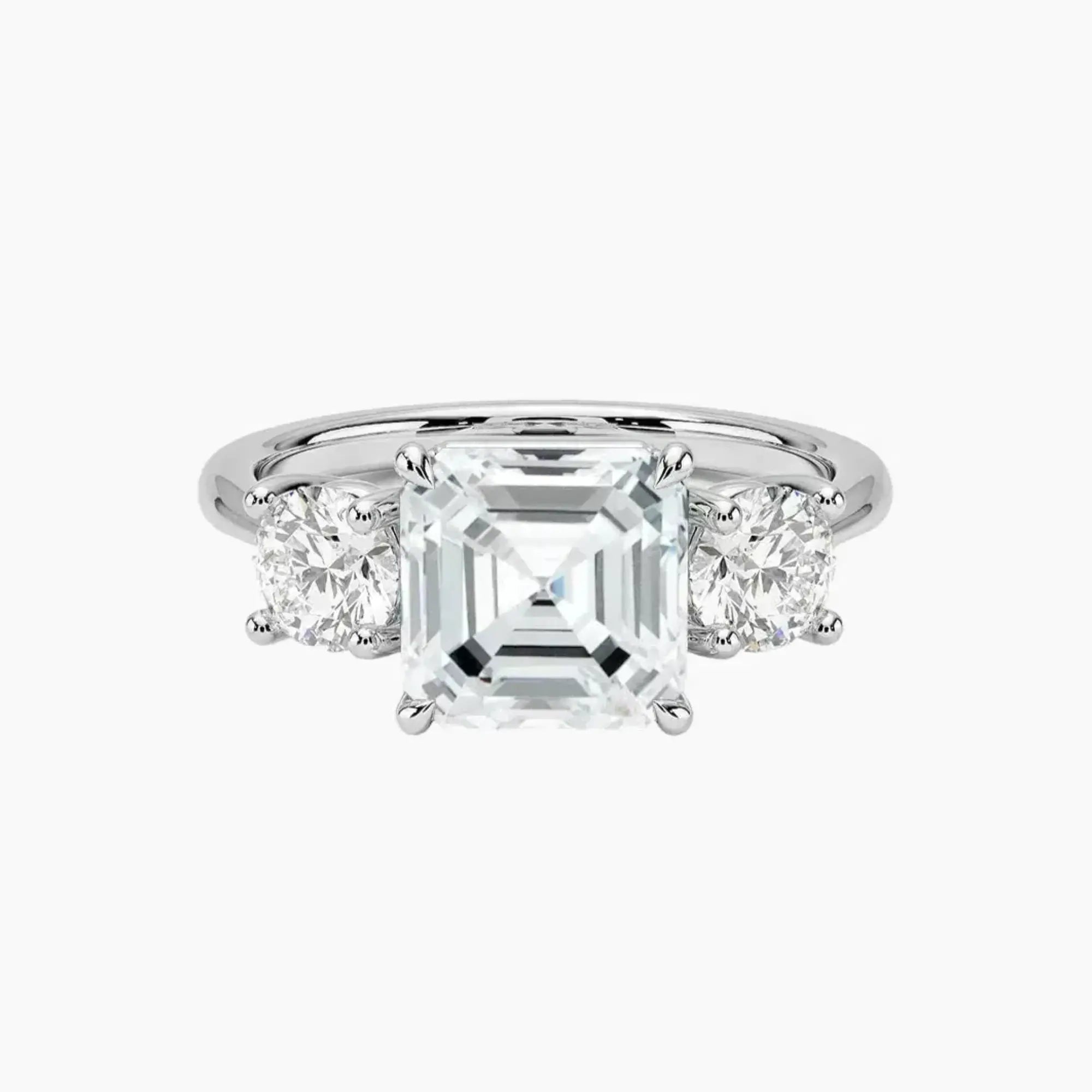 Seraphina Asscher Three Stone Diamond Ring Setting in 14K White Gold