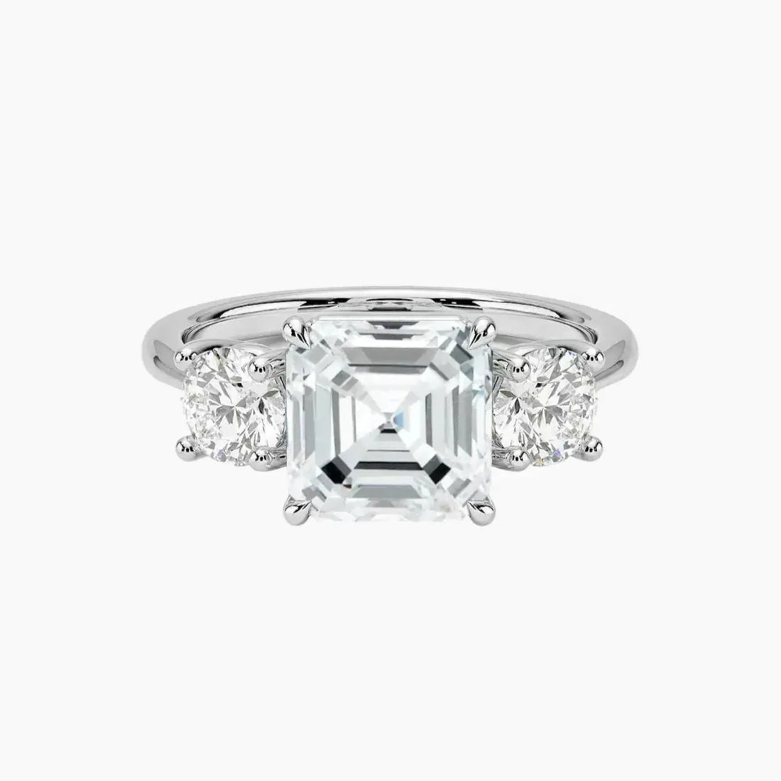 Seraphina Asscher Three Stone Diamond Ring Setting in 14K White Gold