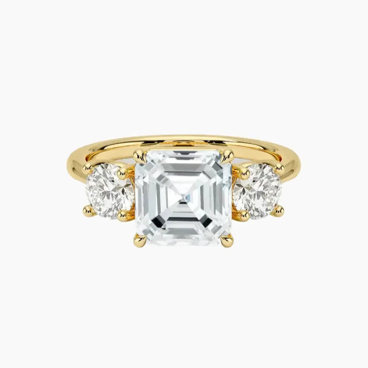 Seraphina Asscher Three Stone 2 Carat Lab Grown Diamond Engagement Ring in 18K Yellow Gold