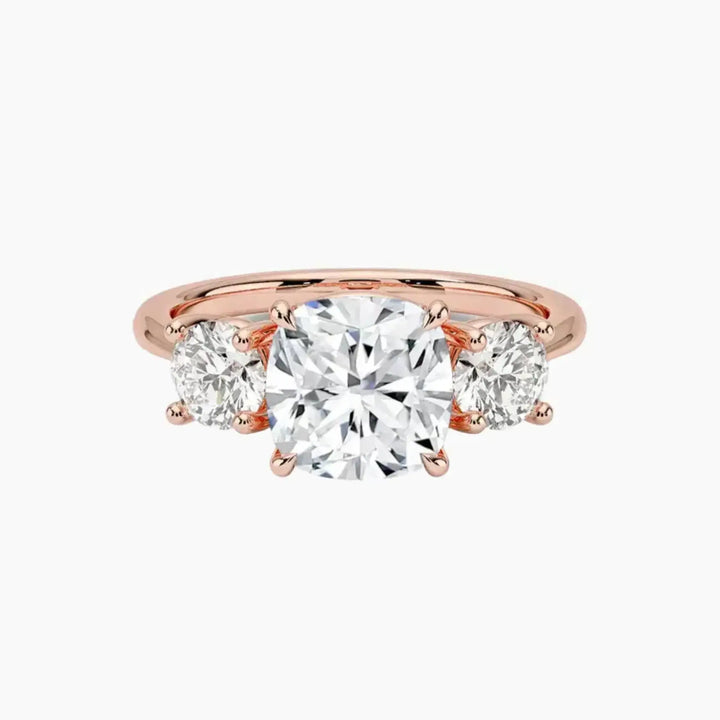 Seraphina Cushion Three Stone 2 Carat Lab Grown Diamond Engagement Ring in 18K Rose Gold