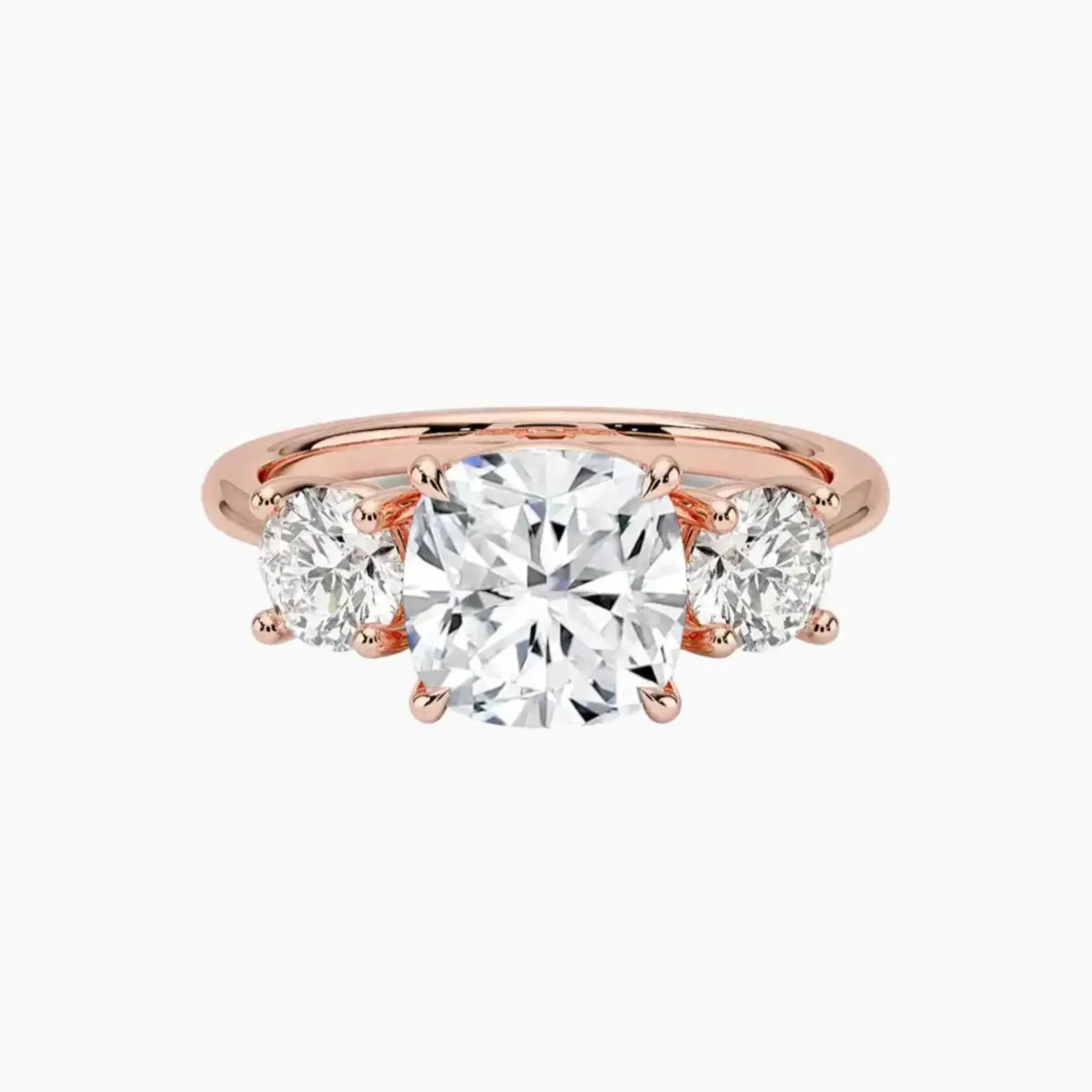 Seraphina Cushion Three Stone Diamond Ring Setting in 18K Rose Gold
