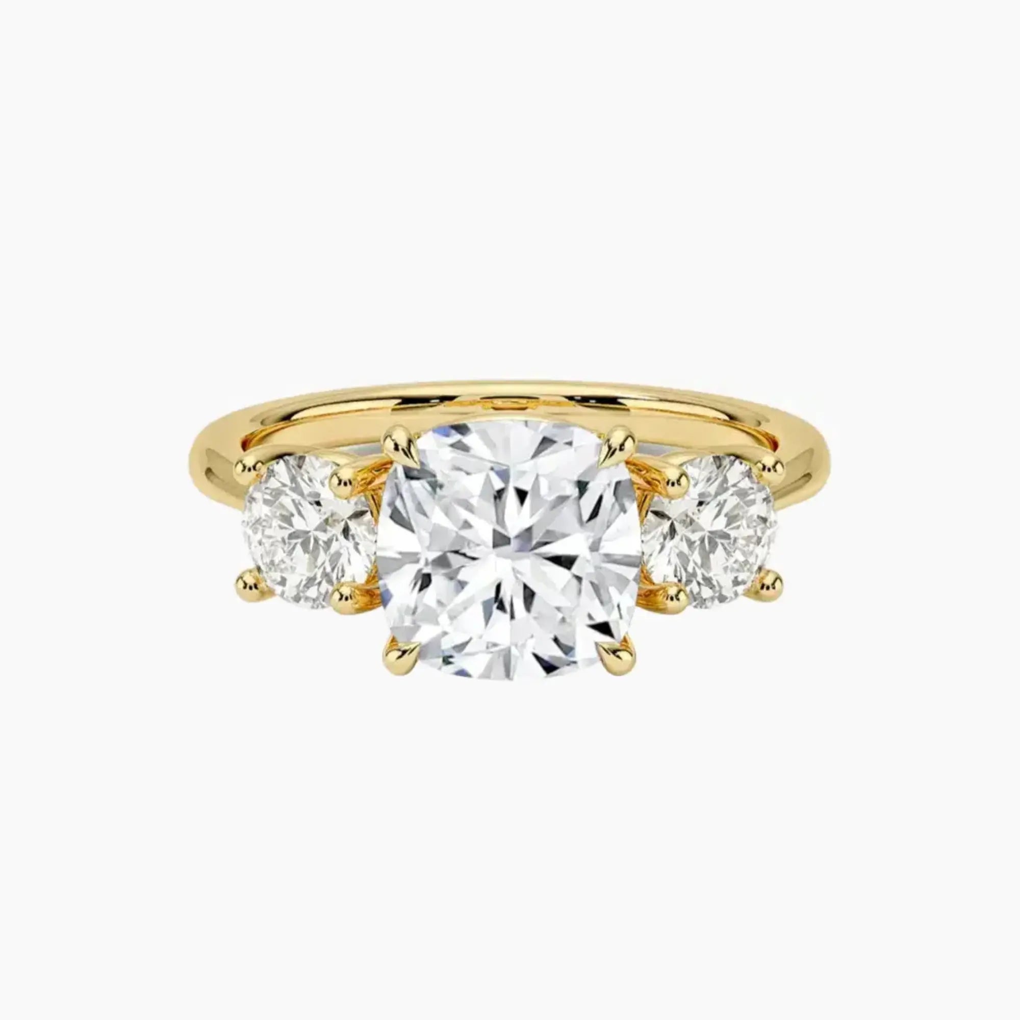 Seraphina Cushion Three Stone 1 Carat Lab Grown Diamond Engagement Ring in 18K Yellow Gold