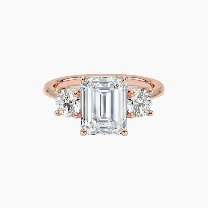 Seraphina Emerald Three Stone 2 Carat Lab Grown Diamond Engagement Ring in 18K Rose Gold
