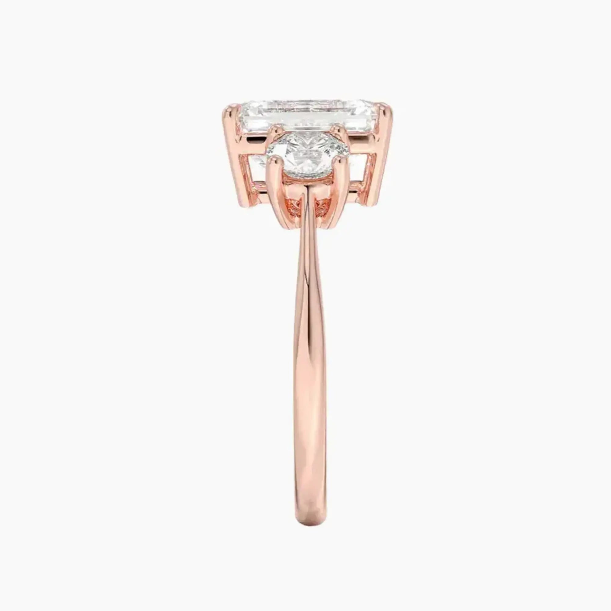 Seraphina Emerald Three Stone 2.5 Carat Lab Grown Diamond Engagement Ring in 14K Rose Gold