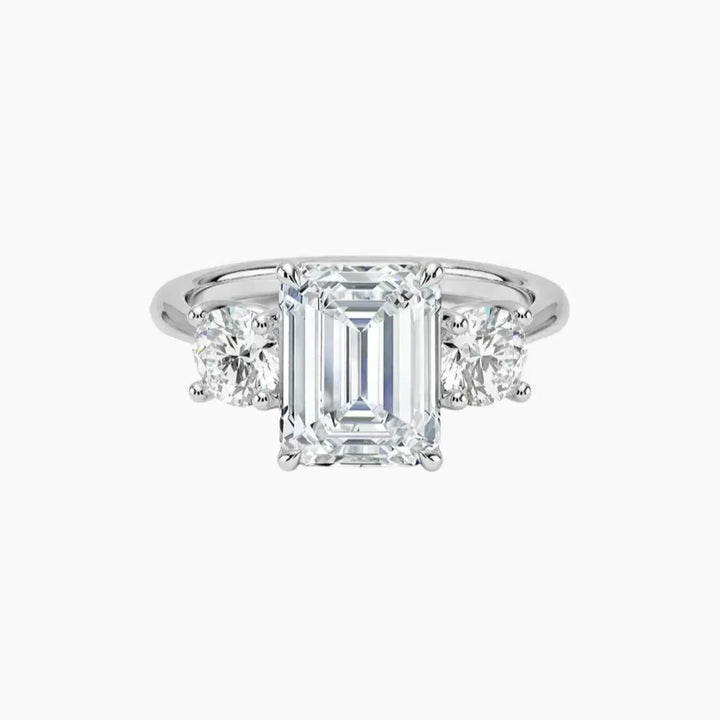 Seraphina Emerald Three Stone 3 Carat Lab Grown Diamond Engagement Ring in 18K White Gold