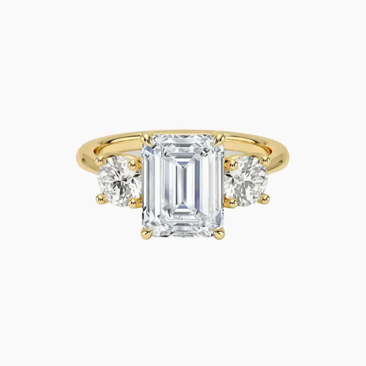 Seraphina Emerald Three Stone 2 Carat Lab Grown Diamond Engagement Ring in 18K Yellow Gold