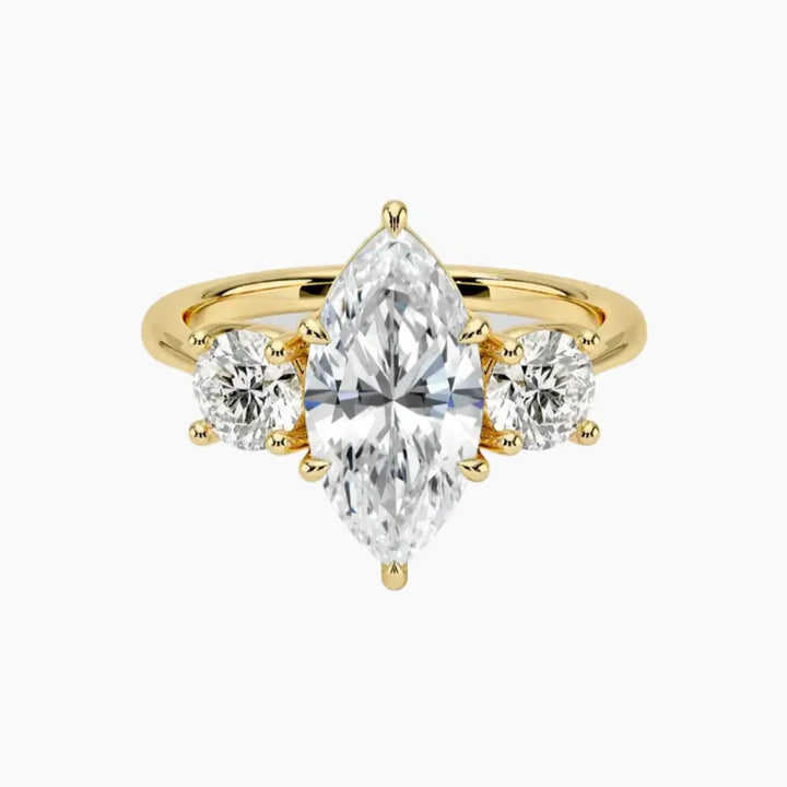Seraphina Marquise Three Stone 3 Carat Lab Grown Diamond Engagement Ring in 18K Yellow Gold