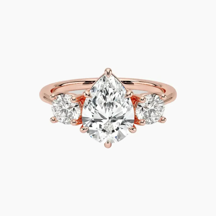 Seraphina Pear Three Stone 2.5 Carat Lab Grown Diamond Engagement Ring in 18K Rose Gold