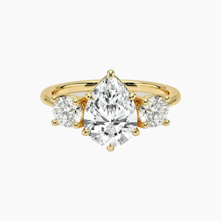 Seraphina Pear Three Stone 2.5 Carat Lab Grown Diamond Engagement Ring in 18K Yellow Gold
