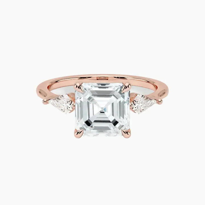 Isolde Asscher Three Stone 2.5 Carat Lab Grown Diamond Engagement Ring in 18K Rose Gold