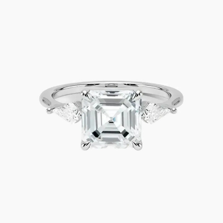 Isolde Asscher Three Stone 1 Carat Lab Grown Diamond Engagement Ring in 18K White Gold