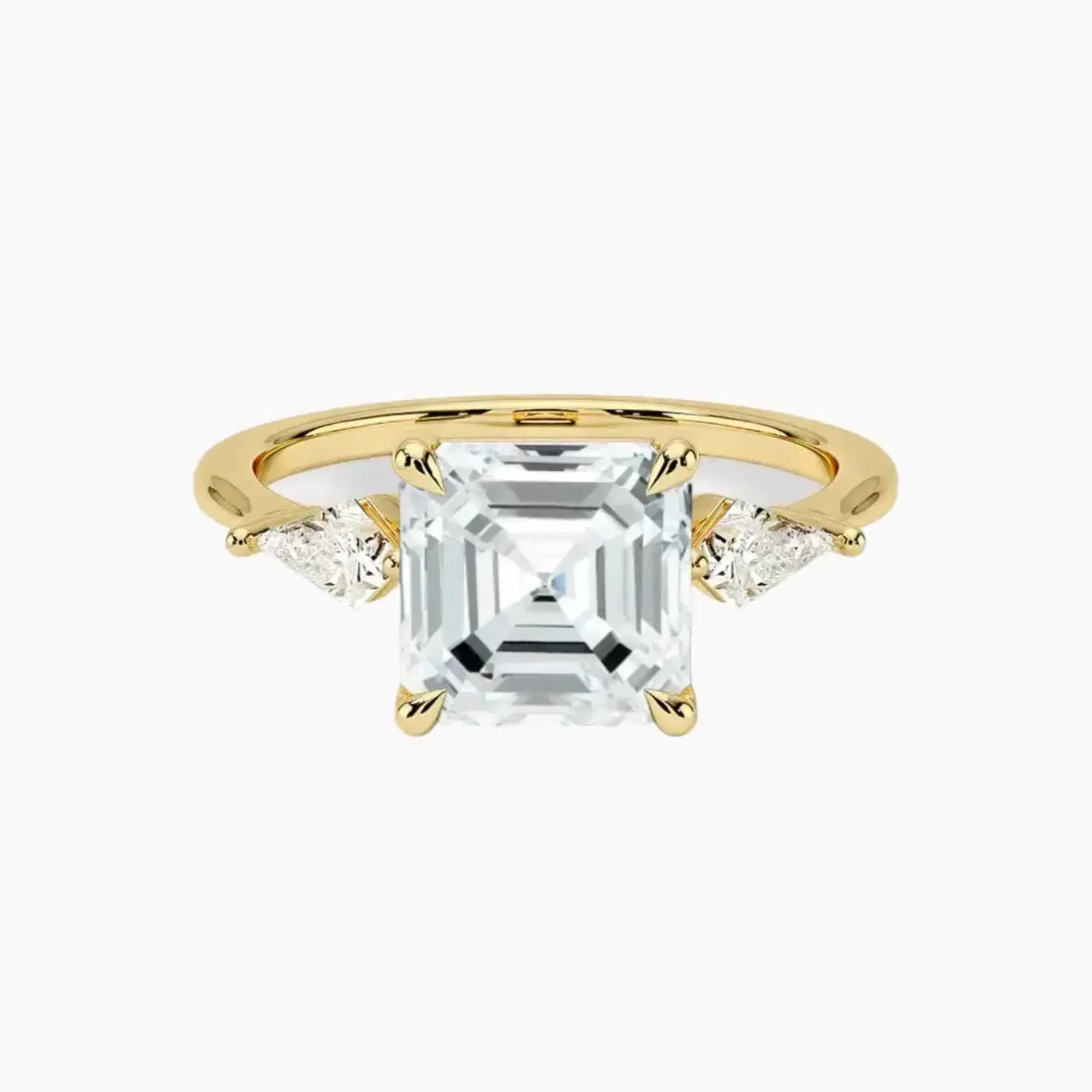 Isolde Asscher Three Stone 2.5 Carat Lab Grown Diamond Engagement Ring in 14K Yellow Gold