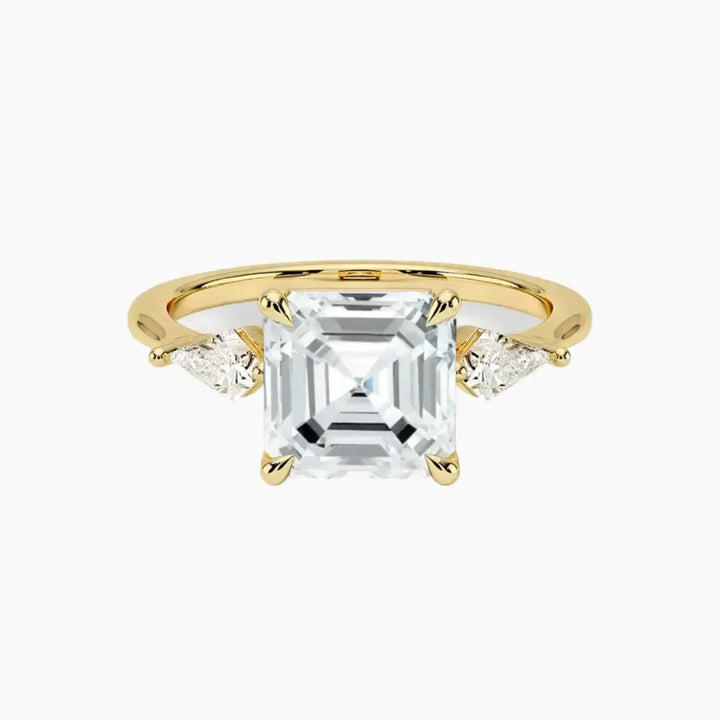 Isolde Asscher Three Stone 1.5 Carat Lab Grown Diamond Engagement Ring in 14K Yellow Gold