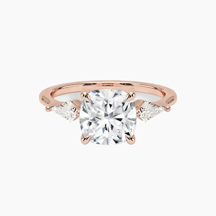 Isolde Cushion Three Stone 1 Carat Lab Grown Diamond Engagement Ring in 18K Rose Gold