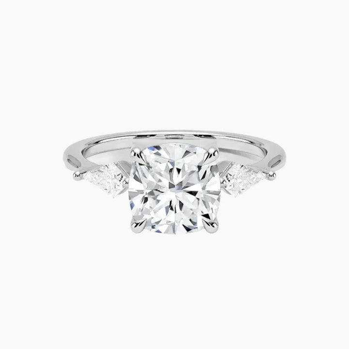 Isolde Cushion Three Stone 3 Carat Lab Grown Diamond Engagement Ring in 18K White Gold