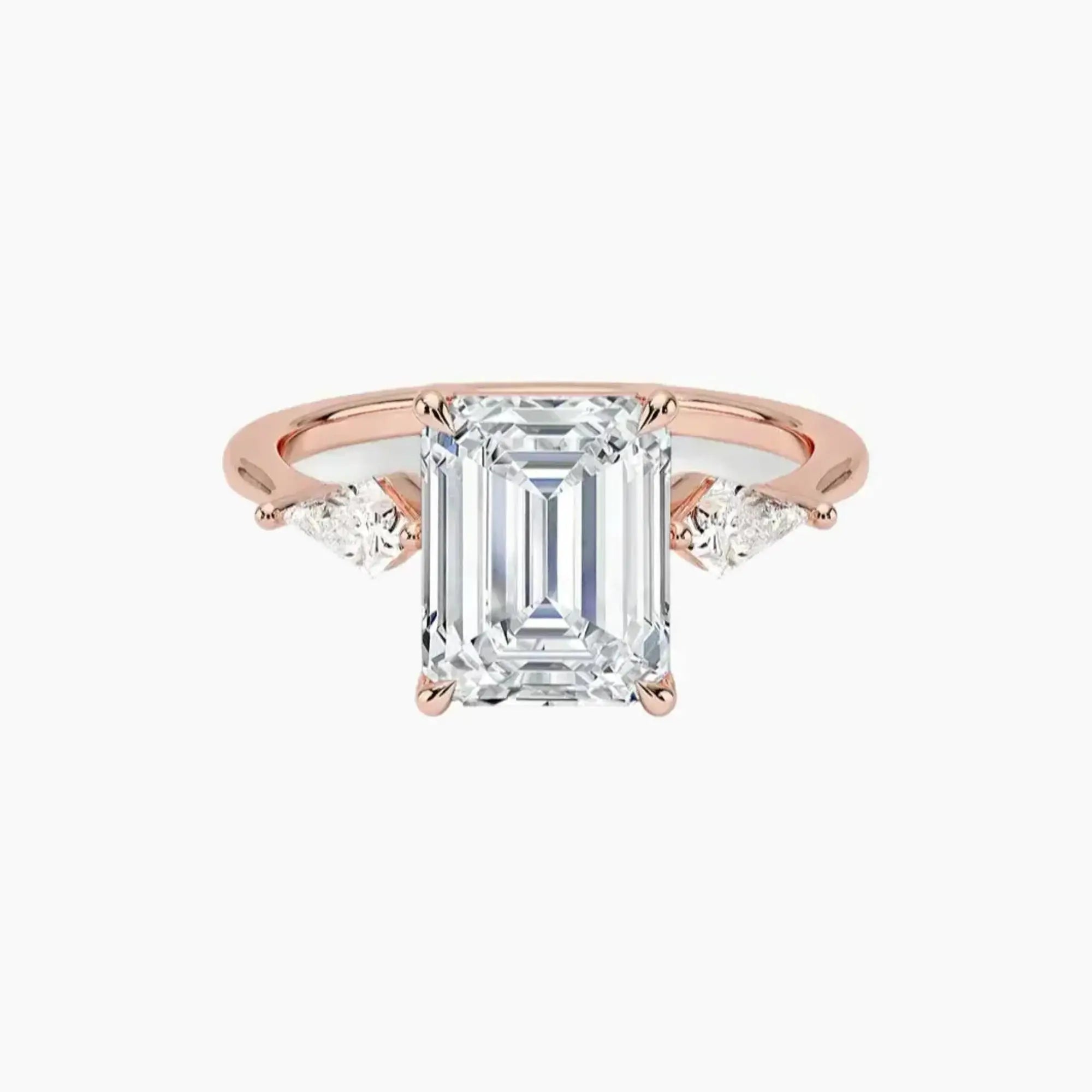 Isolde Emerald Three Stone Diamond Ring Setting in 18K Rose Gold