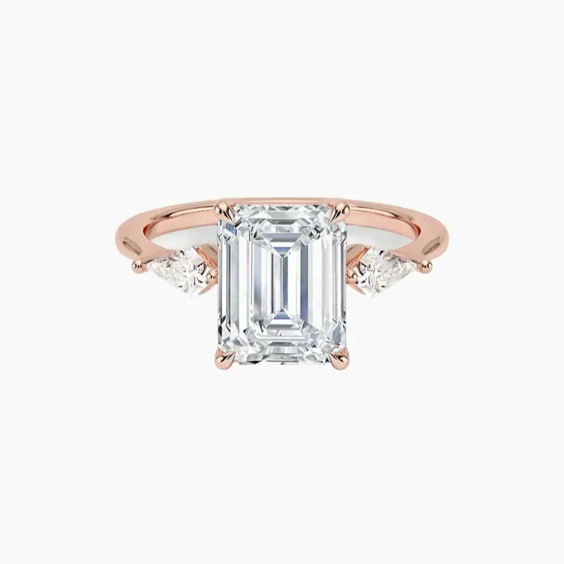Isolde Emerald Three Stone Diamond Ring Setting in 18K Rose Gold