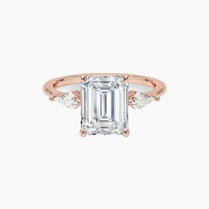 Isolde Emerald Three Stone 1.5 Carat Lab Grown Diamond Engagement Ring in 18K Rose Gold